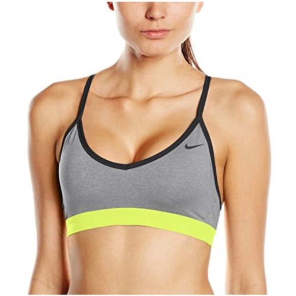 New Nike Pro Indy Sports Bra Dark Grey/Volt Small 620273-064 - Picture 1 of 6